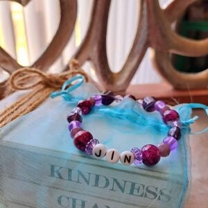 Purple and White Beaded BTS Jin Bracelet